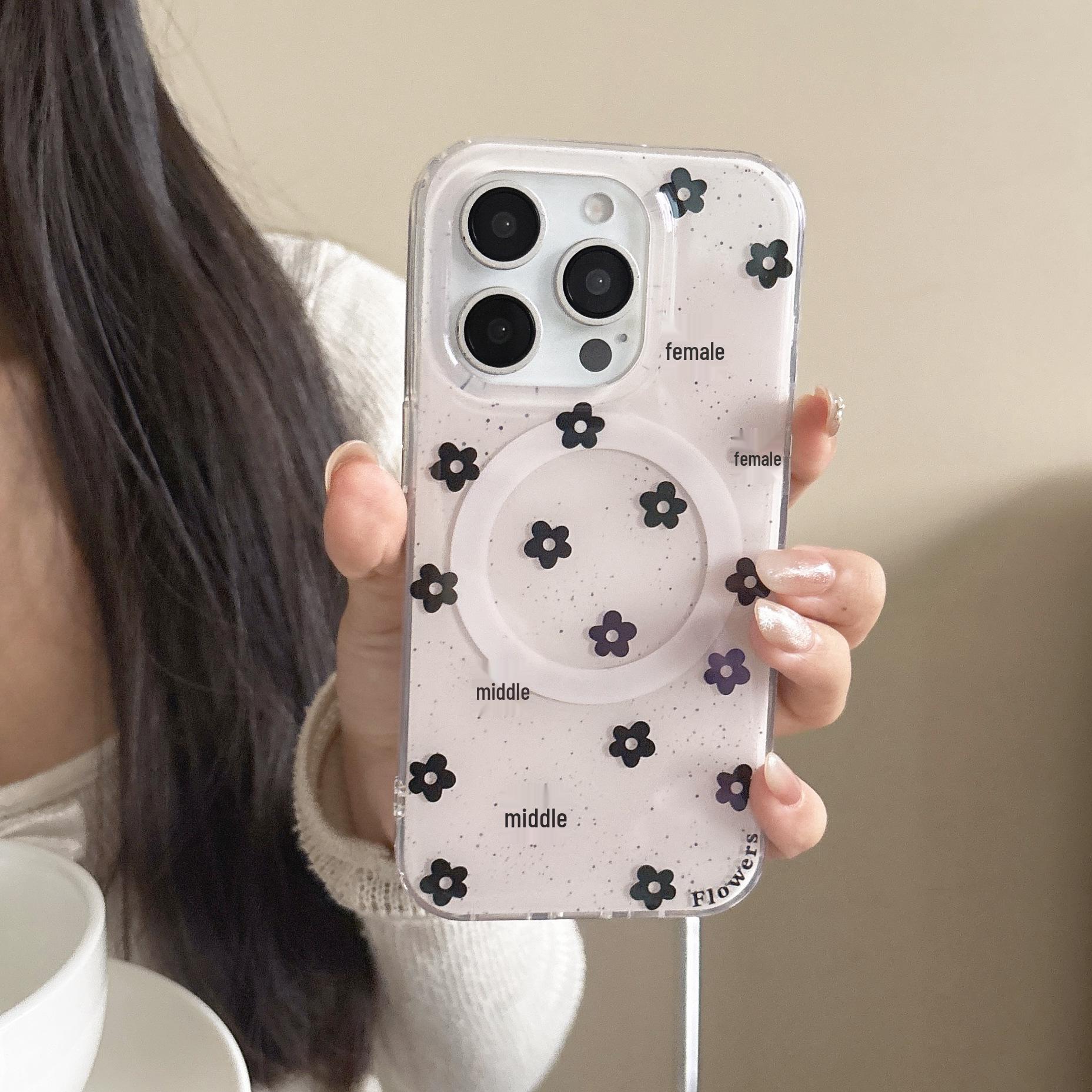 

Elegant Black Floral iPhone 17 Pro Max Mirror Stand Case iPhone 15 Pro Max