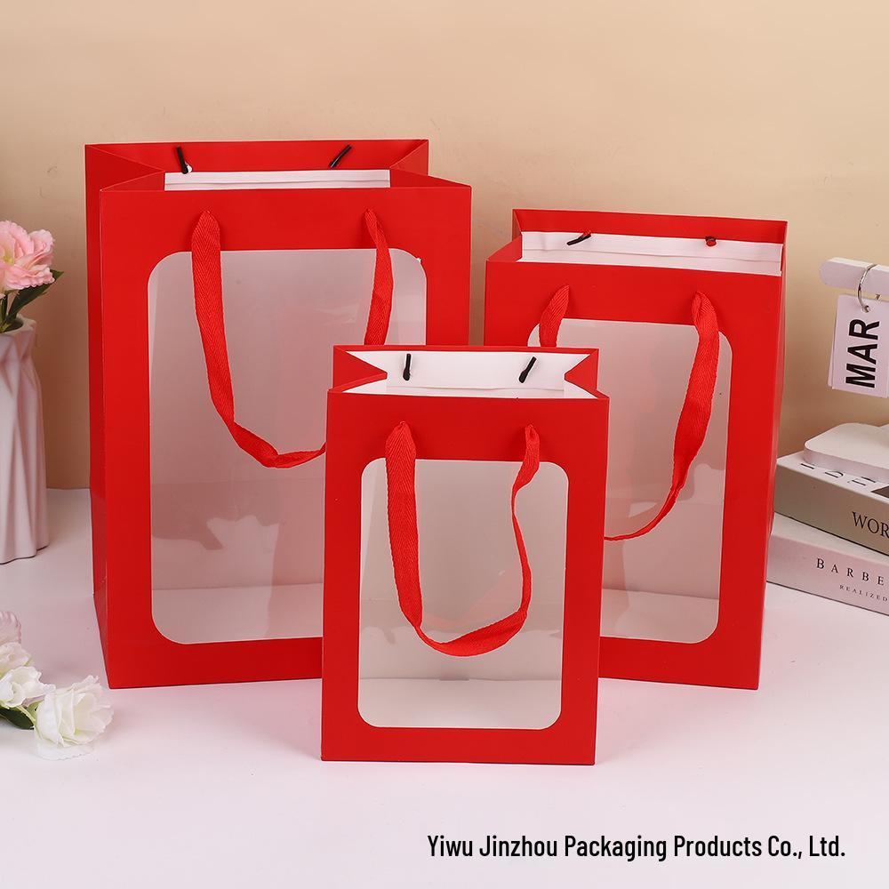 Verdickte Kraftpapier Geschenktüte mit Fenstergriff für Souvenirs und Blumen, Auf Lager