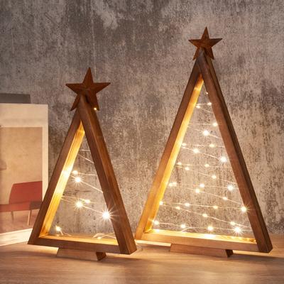 2 Stück Holz Weihnachtsbaumschmuck mit LED-Licht Bauernhaus Rustikal Leuchtend Weihnachten