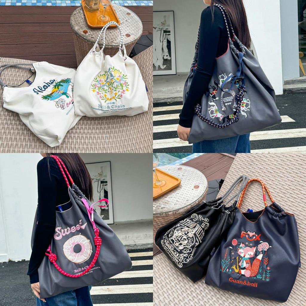 Japanese Style Embroidered Leather Tote Bag - Women's Large Capacity Shoulder Handbag