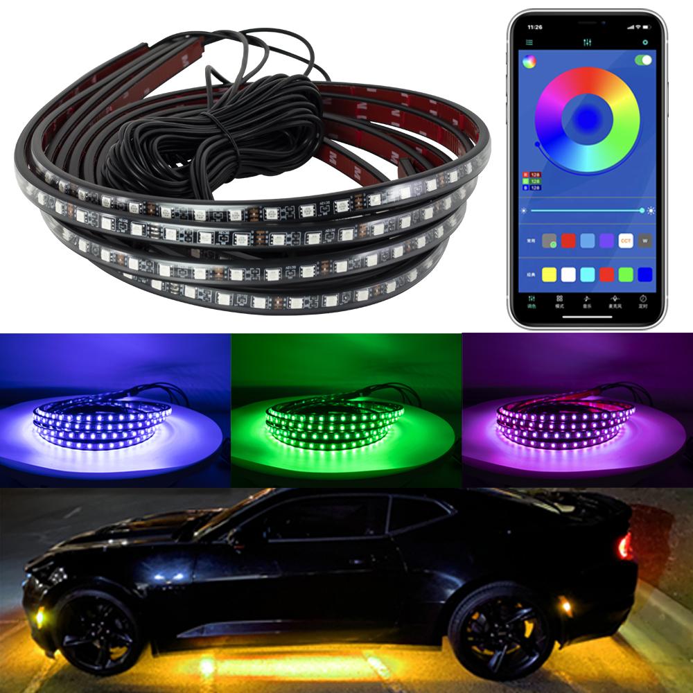 Car Underglow Neon Light Flexible LED Strip Light Underbody Remote/APP Control RGB Color Auto Decorative Ambient Atmosphere Lamp