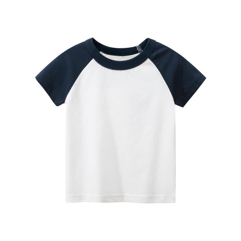 Children's Clothing Summer Children's Short Sleeved T-shirt Solid Color Patchwork Sleeve No Pattern Children's Clothing