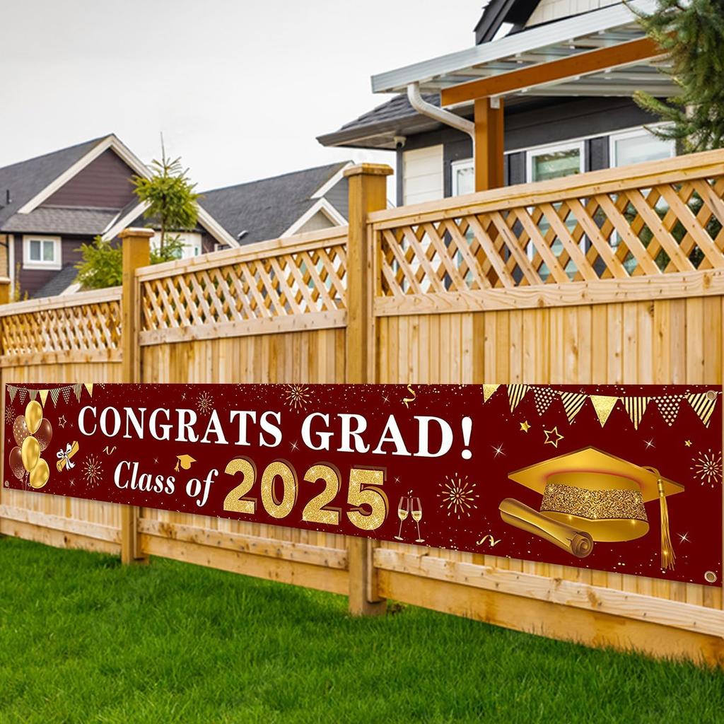 2026 Graduation Decorations Congrats Grad Class of 2026 Banner - Maroon and Gold Graduation Yard Sign Backdrop Hanging Decorations for Indoor Outdoor