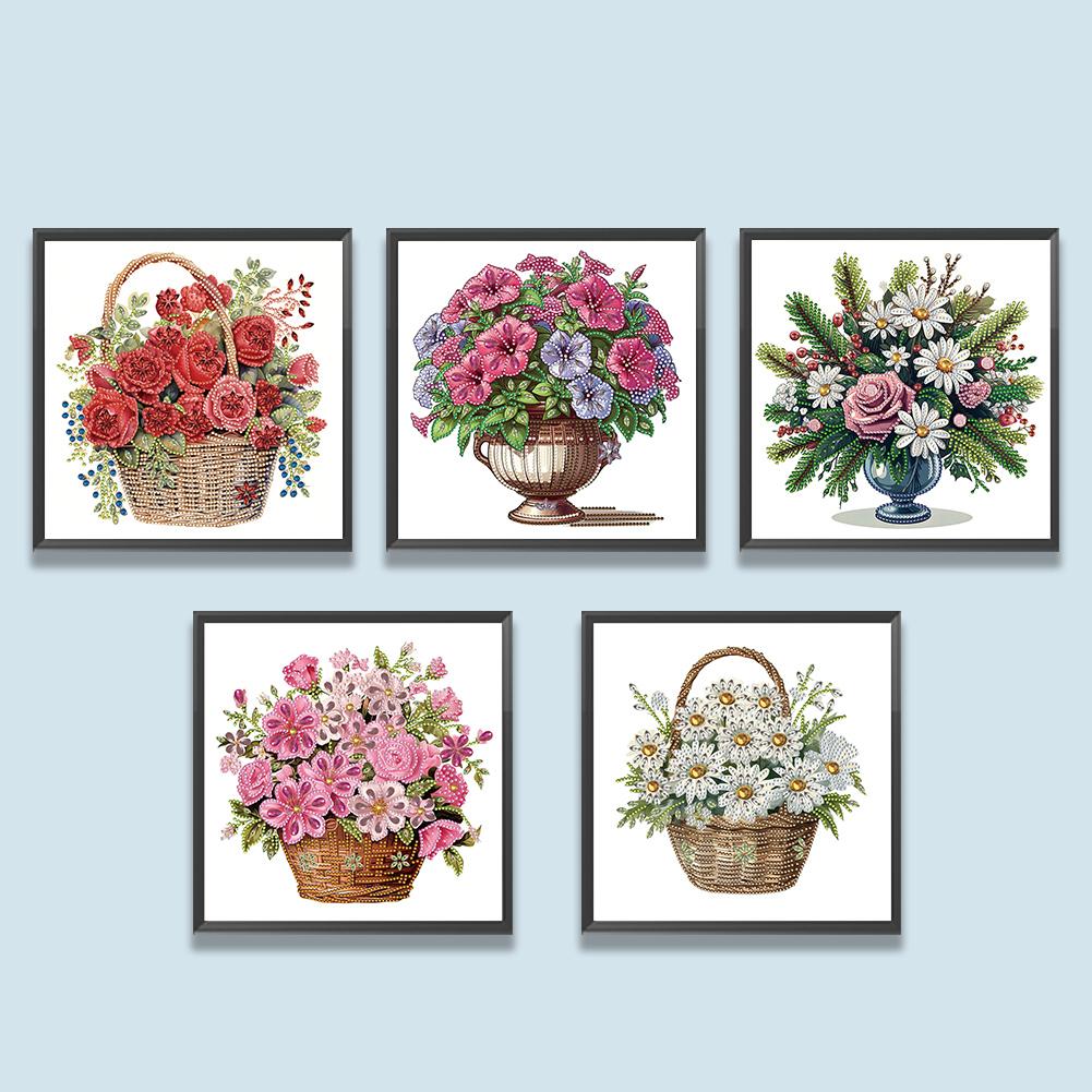 

5 D DIY Partial Special Shaped Drill Diamond Painting Kit Flower Basket Art белый