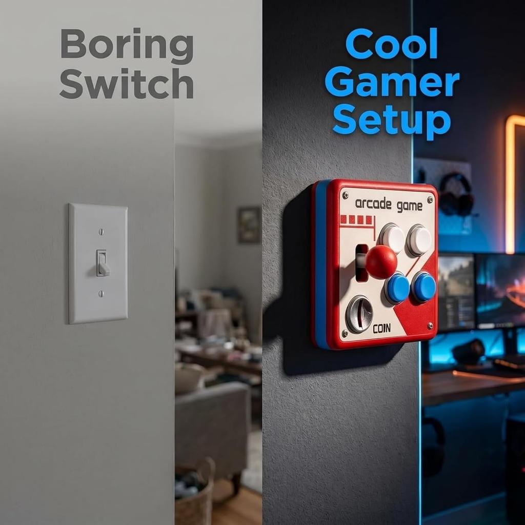 Retro Arcade Switch Panel Arcade Light Switch Cover Vintage Game Room Wall Accent with Joystick and Colorful Buttons Arcades Style Wall Art