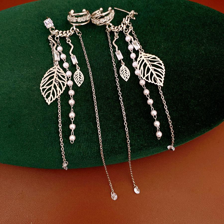 Silver Zircon Leaf Pearl Ear Cuff - High-End, Versatile, Everyday Fashion Ear Clip