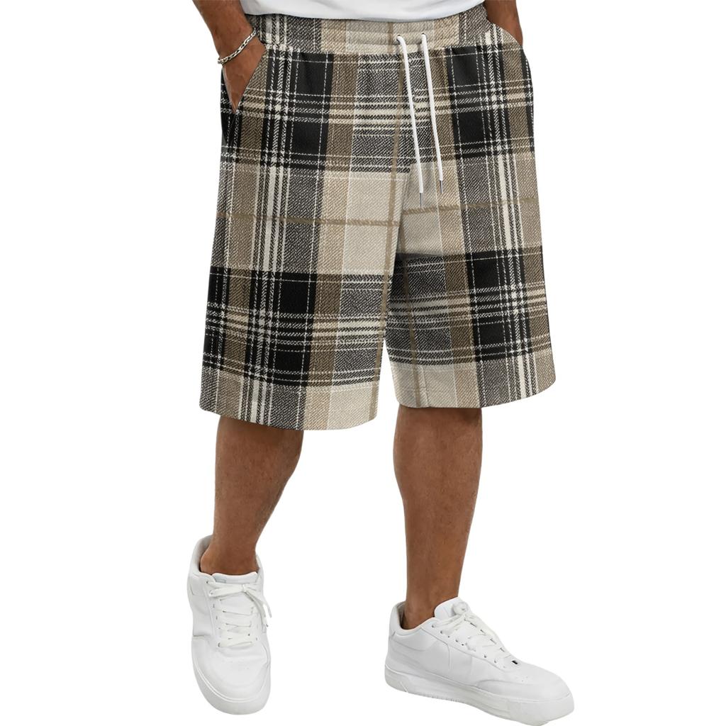 Men's Casual Plaid Drawstring Shorts Relaxed Fit Elastic Waistband Lightweight Breathable Fabric for Everyday Wear