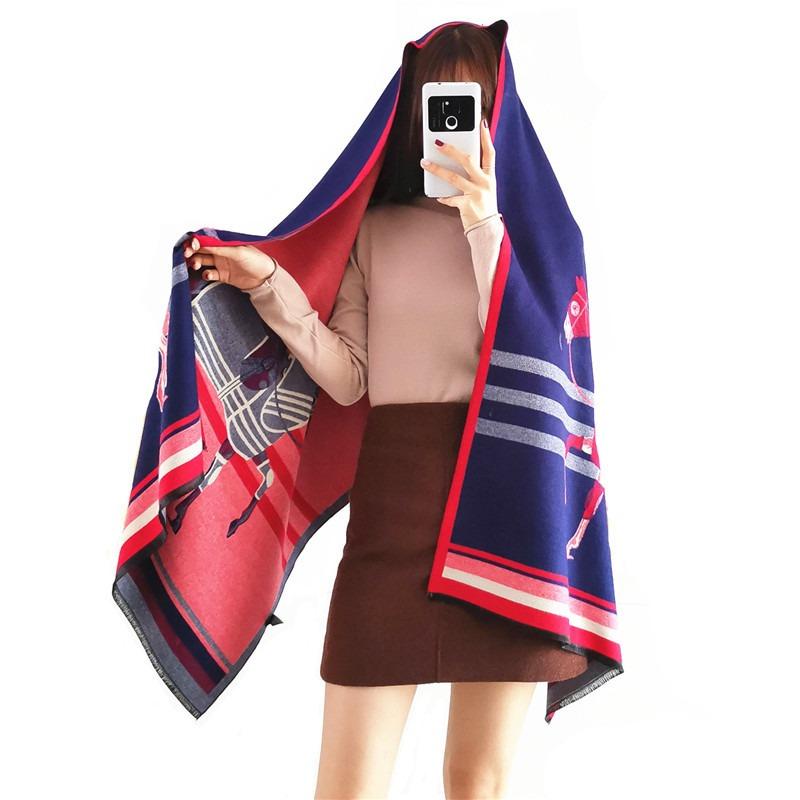Autumn new imitation cashmere women's scarf, winter long jacquard horse double-sided warm and cold shawl