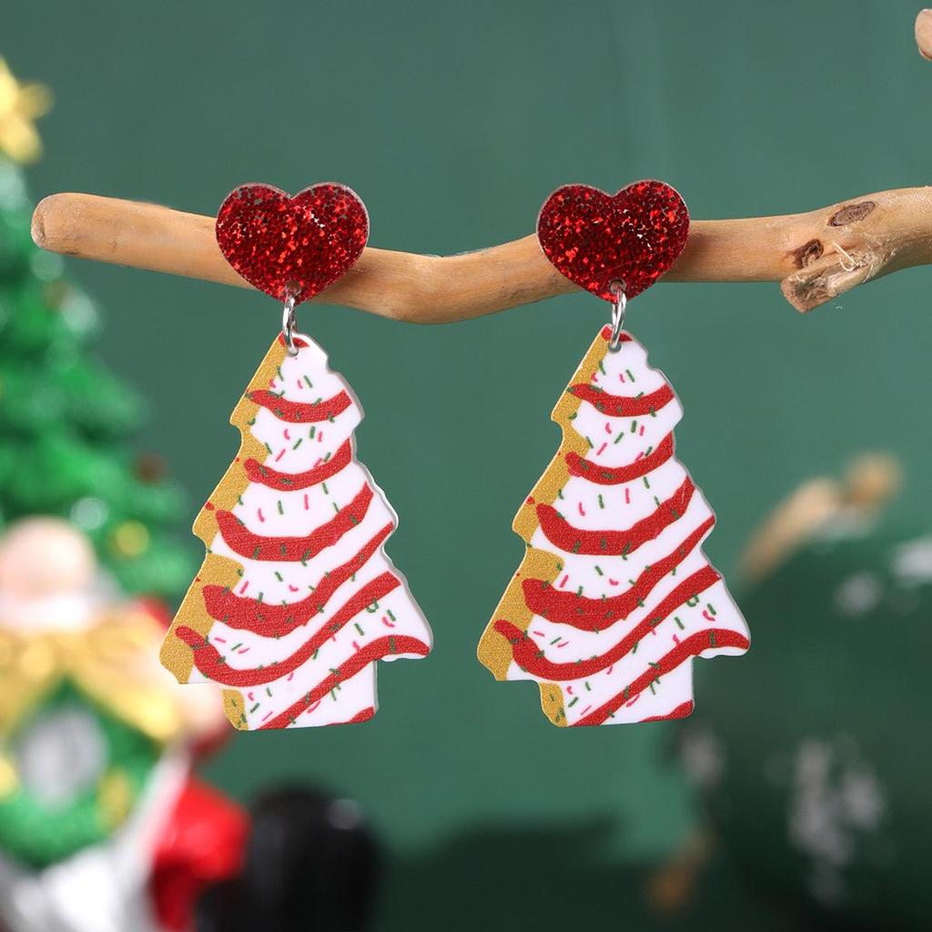 European & American Christmas Glitter Heart Stripe Tree Acrylic Women's Dangle Earrings
