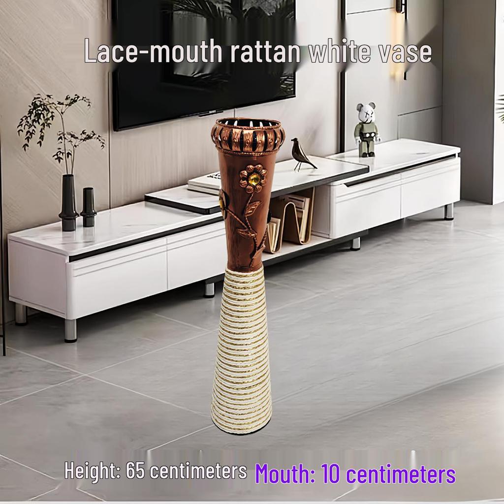 Nordic Large Resin Rattan Vase for Dried Flowers - Ceramic Look, Iron Art Floor Decoration.