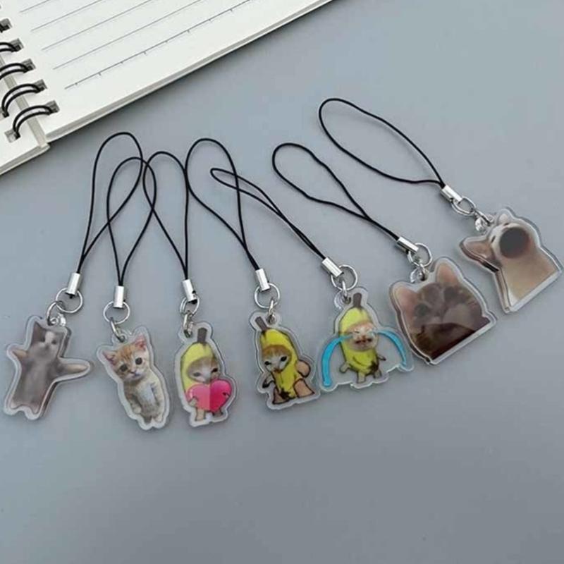 Portachiavi Gatto Adorabile Gatto Felice Banana Cat Catena per Cellulare Piccolo Ciondolo Laccetto per Telefono Gioielli per Bambini e Adolescenti