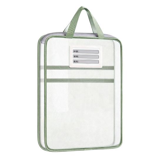 Waterproof Zipper Bags Transparent Nylon Document Bag, Portable Lightweight Mesh File Organizer with Student Study Essentials And Strap, Large