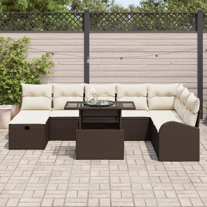 VidaXL Ensemble de canapé de jardin de 9 pièces avec coussins Marron Poly Rotin 3359775