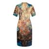 Summer Plus Size V Neck Short Sleeve Knee Pocket  Print Casual Dress For Women