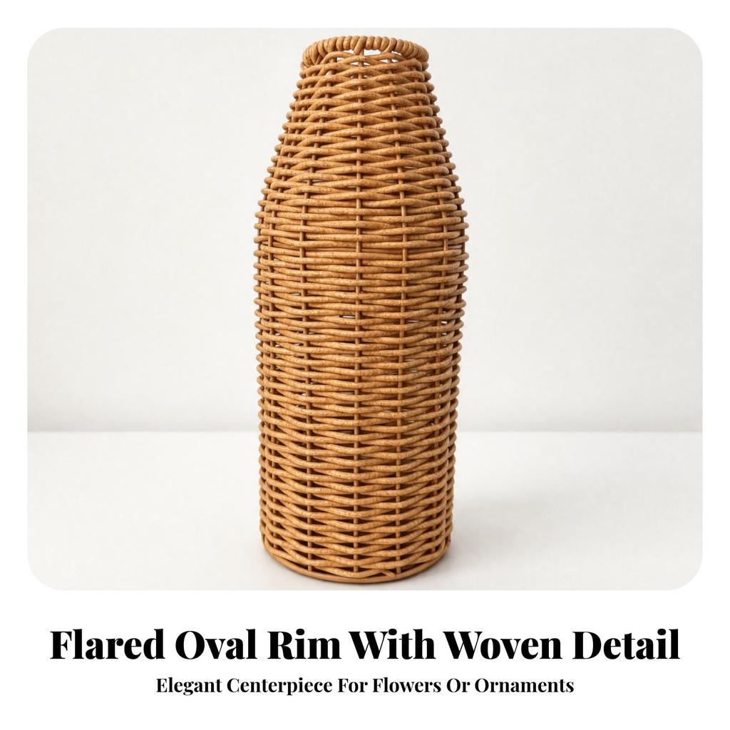 Rattan-Look Plastic Vase Long-Lasting for Reading Nook