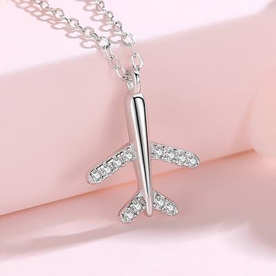 925 Sterling Silver Zircon Airplane Link Chain Charm Pendant Choker Necklace For Women Fine Jewelry Dz164