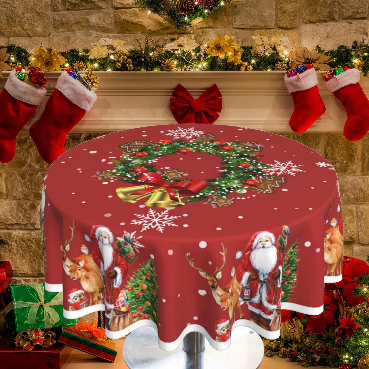 

Приграничная Рождественская Стиль Круглая Скатерть Санта Клаус Круглая Скатерть Украшение для Дома Внутреннее и Наружное Декоративное Покрытие для Стола Round 152cm*152cm