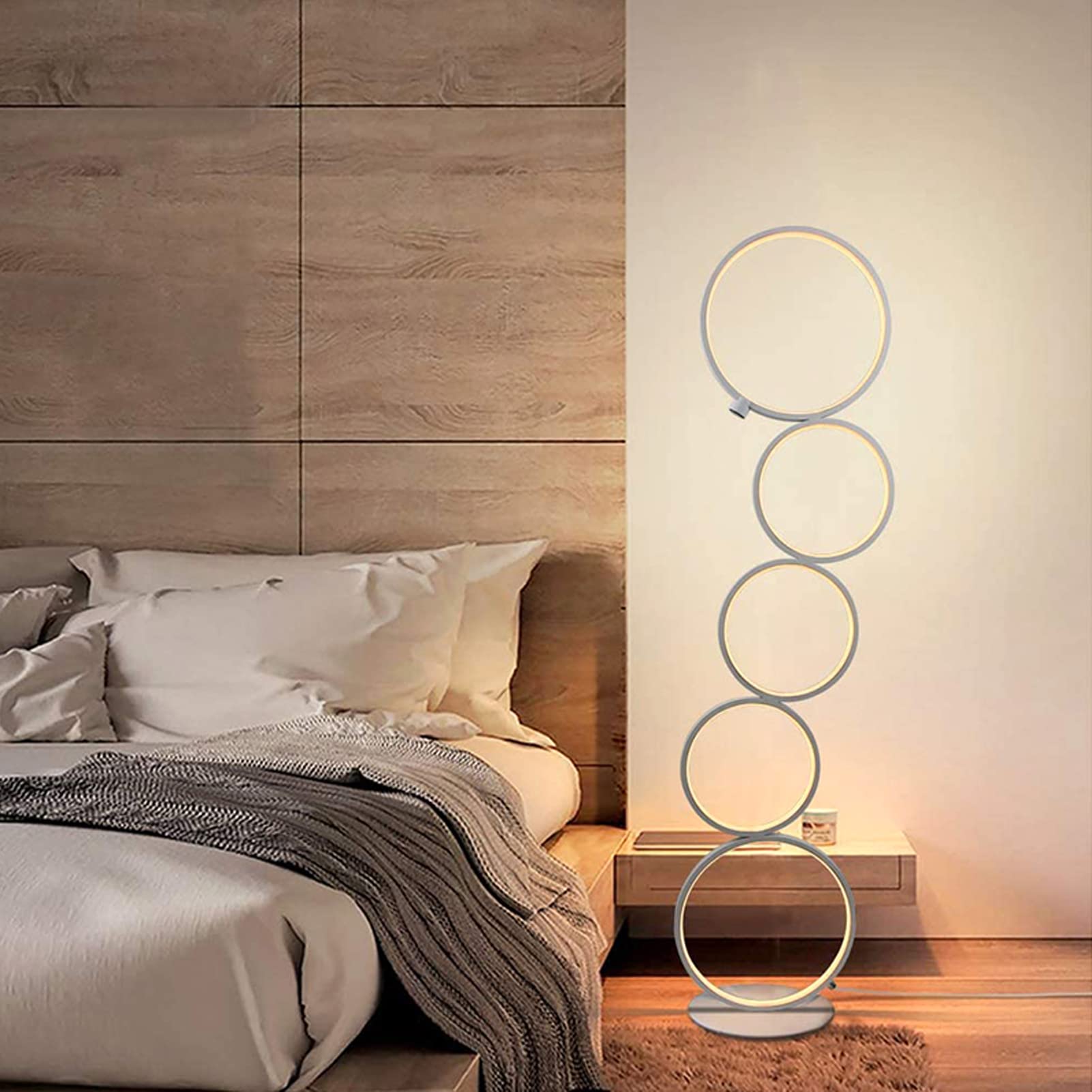 

AooLiWang Nordic Minimalist 36W 5-Ring LED Warm Light Floor Lamp, Bedside Lamp, Ambient Light, Touch Dimmable, Perfect for Bedrooms, Rooms, or as a