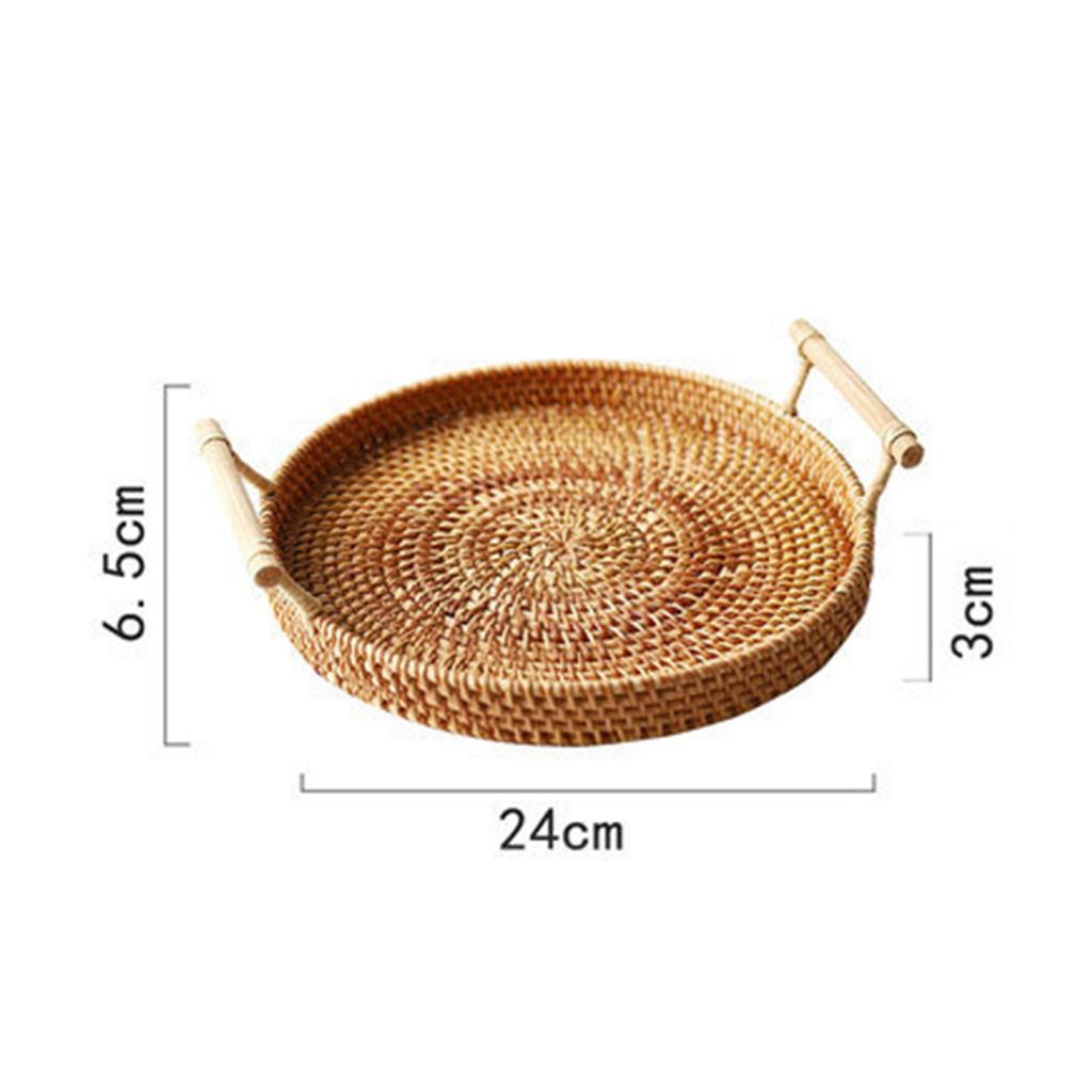 Round Rattan Bread Basket Woven Serving Tray with Handles for Cracker Dinner Parties Coffee