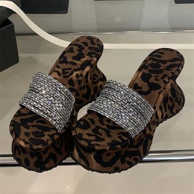 Eilyken Sommer KRISTALL Diamant Leopardenmuster Plateau Keilabsätze Damen Pantoletten Zehenfrei Party Pantoletten Schuhe Zapatos De Mujer