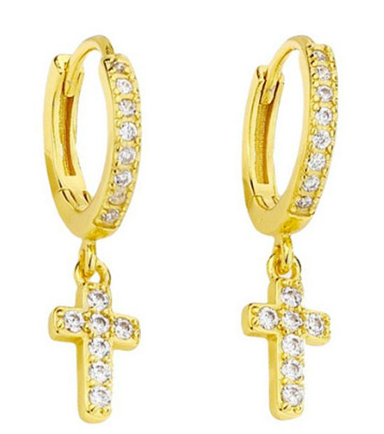 Diamond-Studded Unisex Cross Hip-Hop Ear Cuffs - European & American Style Zircon Hoops