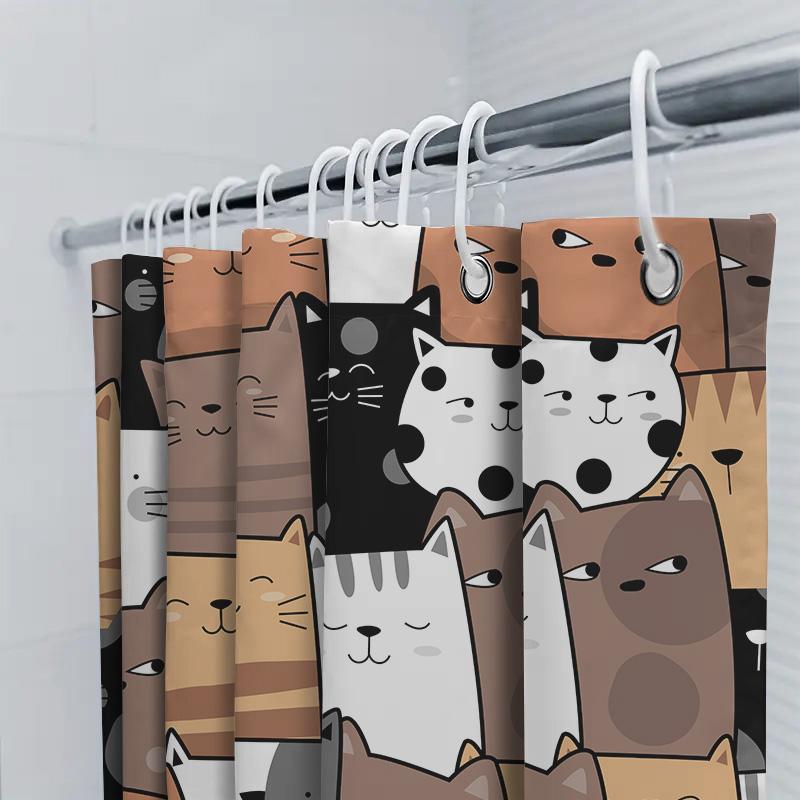 Whimsical Cats Shower Curtain Bath Decor for Cat Lovers – Cute Feline Print Design Bathroom Rug Set in Multiple Colors”