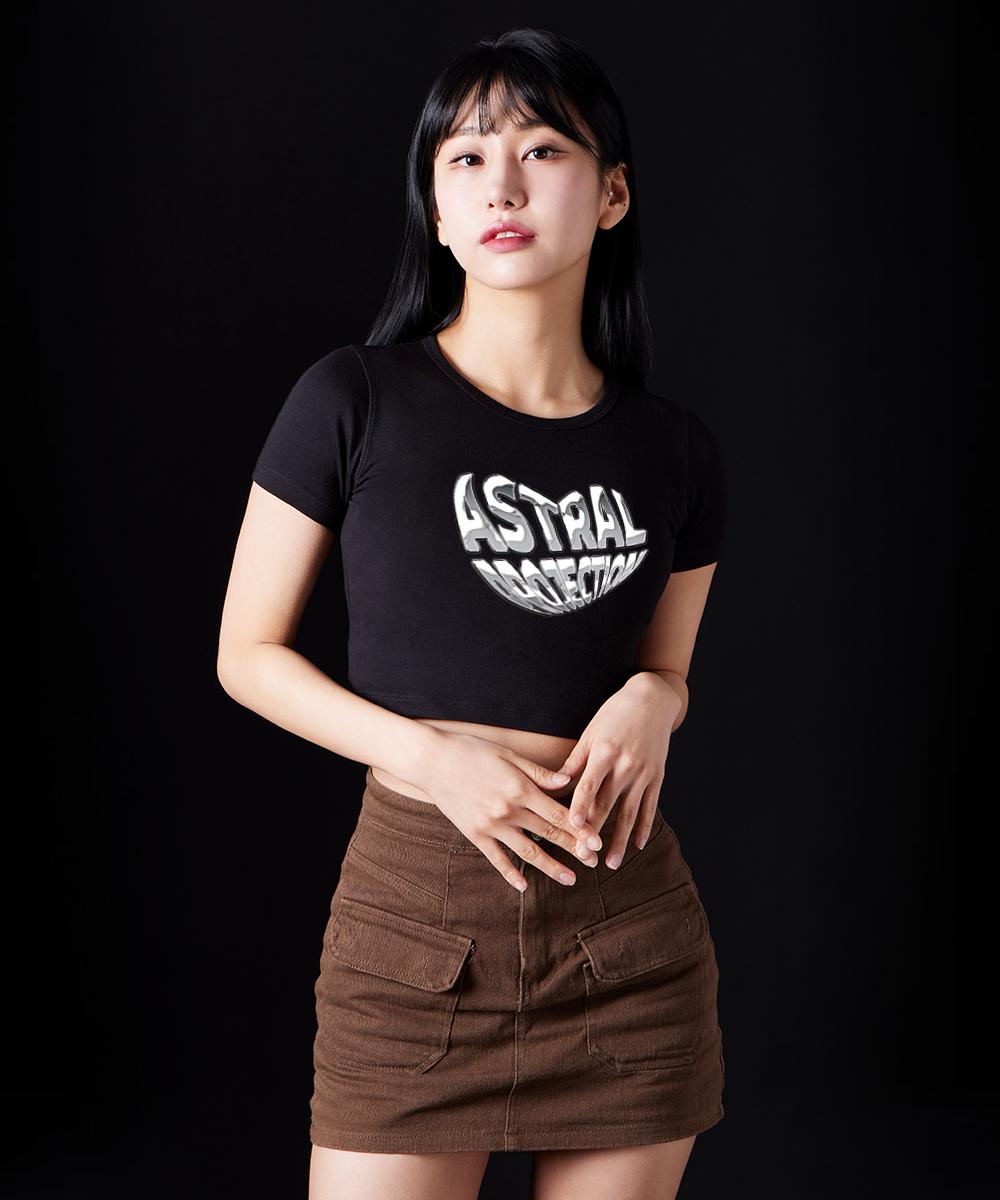 Astral Projection Chrome Heart Supima Spandex Crop Top_Black L