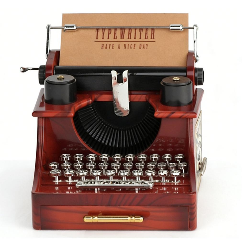 Vintage Typewriter Music Box with Drawer Wind Up Dynamic Typewriter Musical Box for Home Table Desk Decoration YL2021