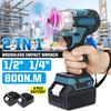 18V 800N.m Li-Ion Brushless Cordless Electric Wrench 1/2" 1/4"Screwdriver Drill With 15000Amh Li Battery +LED Light 2 In 1