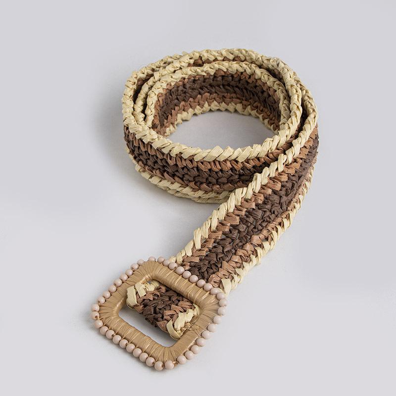 Boho Belt Lafite Belt PP Grass Belt Mixed Color Knitted Spring and Summer Vacation Style Women's Belt