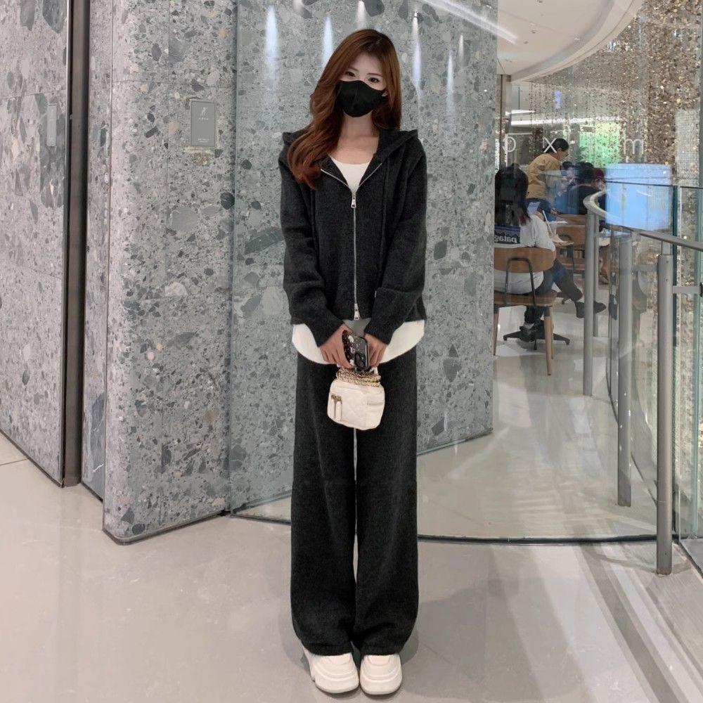 2026 Spring & Fall Women's Casual Fashion Two-Piece Set: Cardigan Hoodie & Wide-Leg Pants