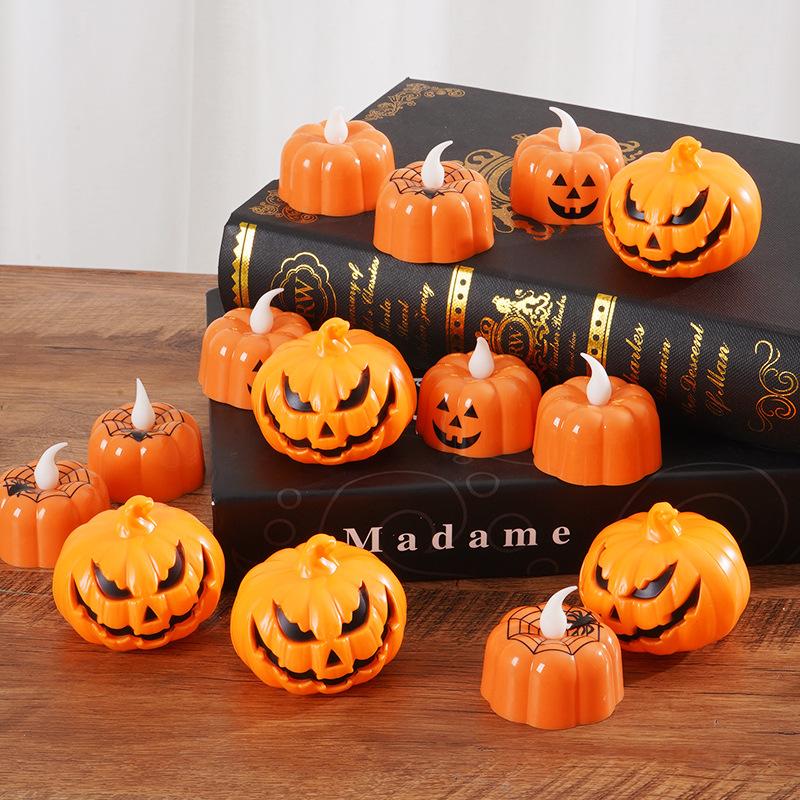 12Pcs Halloween Pumpkin Lights Glow In The Dark Electronic Candle Decorative Props for Party Haunted House Festival Scene Setup Scary Ghost Lanterns