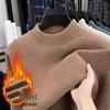 Men's Casual Half-High Neck Ferret Wool Sweater - Fleece Lined, Warm, Solid Color, Winter Knit.