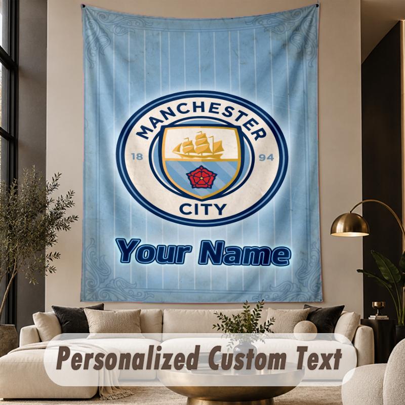 Custom Text Tapestry Manchester City Print Wall Tapestry Indoor Living Room Wall Decor