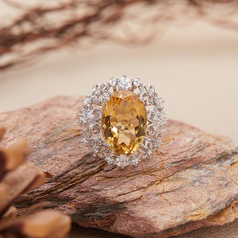 Натуральный Топаз Аметист Цитрин Кольцо Женское S925 Серебро Xiaohongshu Цветные Украшения