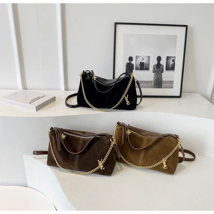 2023 New Vintage Suede Retro Stitching Shoulder Crossbody Bag Women Chain Handbag