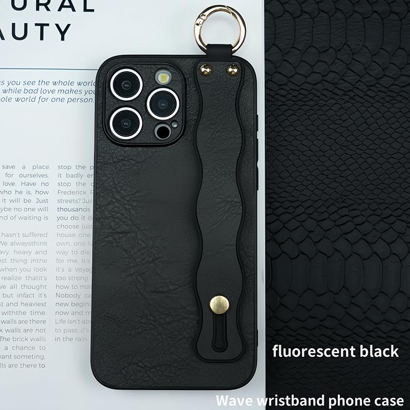 Creative Soft TPU Leather Wristband Anti Slip Holder Phone Case for iPhone 15 Pro Max 11 12 13 14 Pro Max Shockproof Back Cover