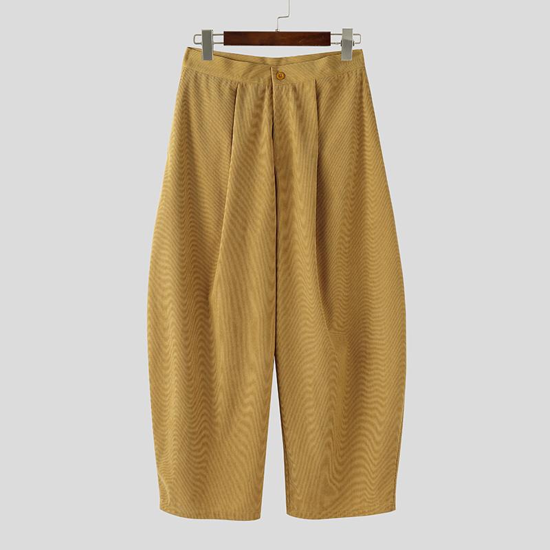 INCERUN Autumn Spring Men Zipper Waist Casual Corduroy Long Trousers Wide Legs Pants