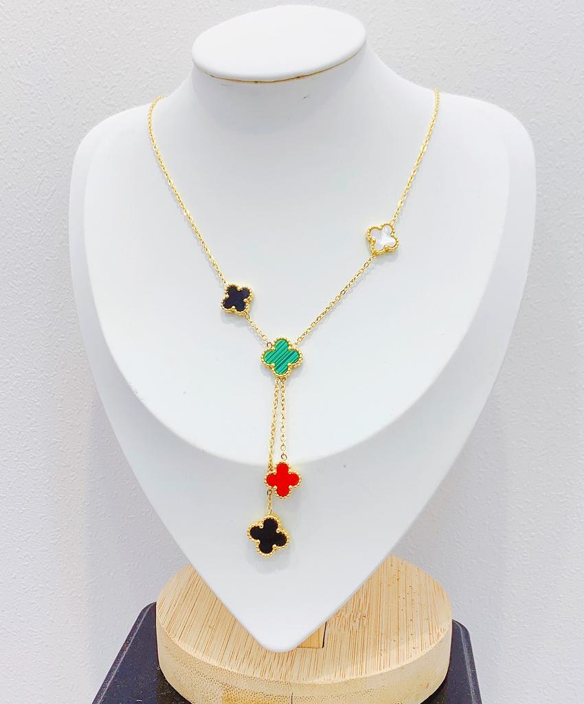 Titanová ocel zlatá Čtyřlístek oboustranný střapec řetízek ozdoba ženské klíční kosti, nejlepší dárek pro přítelkyni