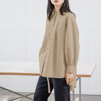 Lantern Sleeve Shirt Women's Autumn New Stand-up Collar Large Size Loose Casual Solid Color Waist Shirt Top