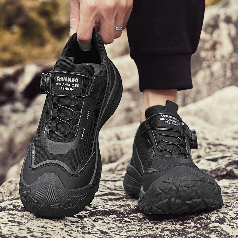 Men's Versatile Casual Dad Shoes with Rotating Buttons - Thick Sole for Sports, Hiking, and Travel