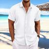 Cotton and Linen Striped Jacquard Sports Casual Loose Men's Short Sleeved Shirts