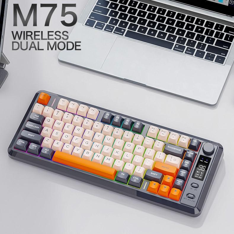 FREEWOLF M75 Wireless Mechanical Gaming Keyboard 2.4G/ Dual Mode 82 Keys RGB Multimedia Anti-Ghosting ABS+PC Private Mold