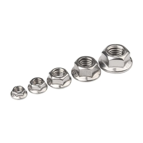 Set of 20 Hex Flange Nuts, M3, M4, M5, M6, M8, M10, 304 Stainless Steel Hex Flange Nuts, Lock Nuts (M6-50)