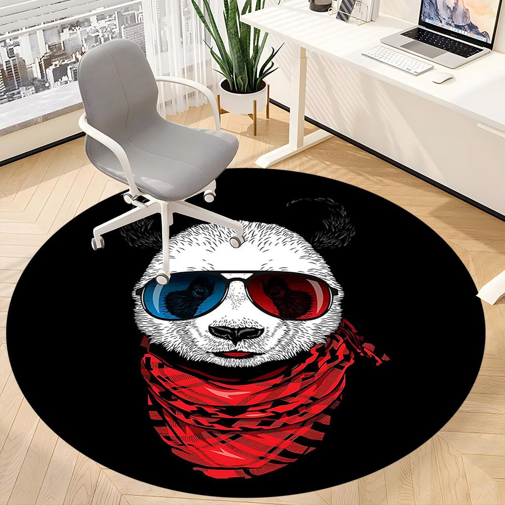 1pc Panda Sunglasses Office Round Area Rug, Indoor Mat Suitable For Office, Under Office Chairs Bedroom Living Room Home Decor, Room Deco