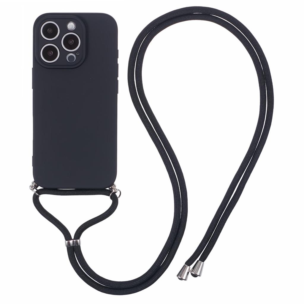 For iPhone 16 Pro Crossbody Case Flexible TPU Fiber Lining Anti-Shock Phone Cover