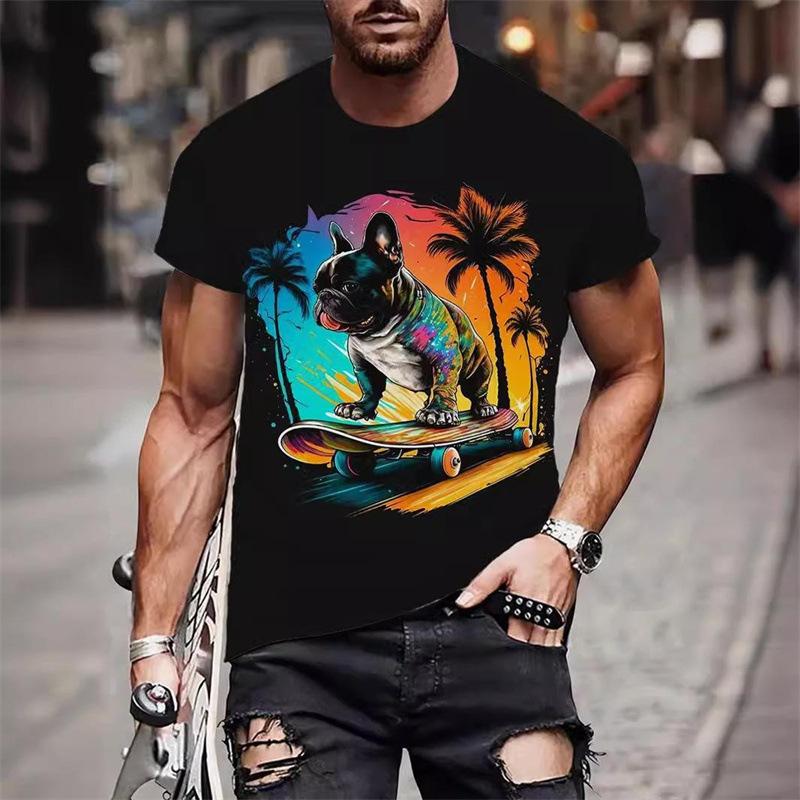 Summer Round Neck 3D Funny Animal Print Top Fashionable Casual Hip Hop Short Sleeved Men's T-shirts