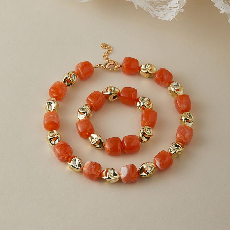 

Acrylic Irregular Beaded Necklace Bracelet for Women Bohemia Geometric Handmade Bangle Couple Jewelry Accessories