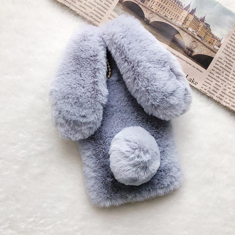 Cute Rabbit Ears Fur Plush Phone Case for iPhone XS Max XR X 11 Pro Max Warm Cover for iPhone 6 6S 7 8 Plus SE 2020 Cases