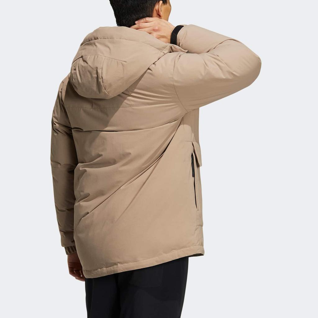 Adidas Solid Color Printed Logo Zip Hooded Down Jacket Unisex Outerwear Brown HR8445